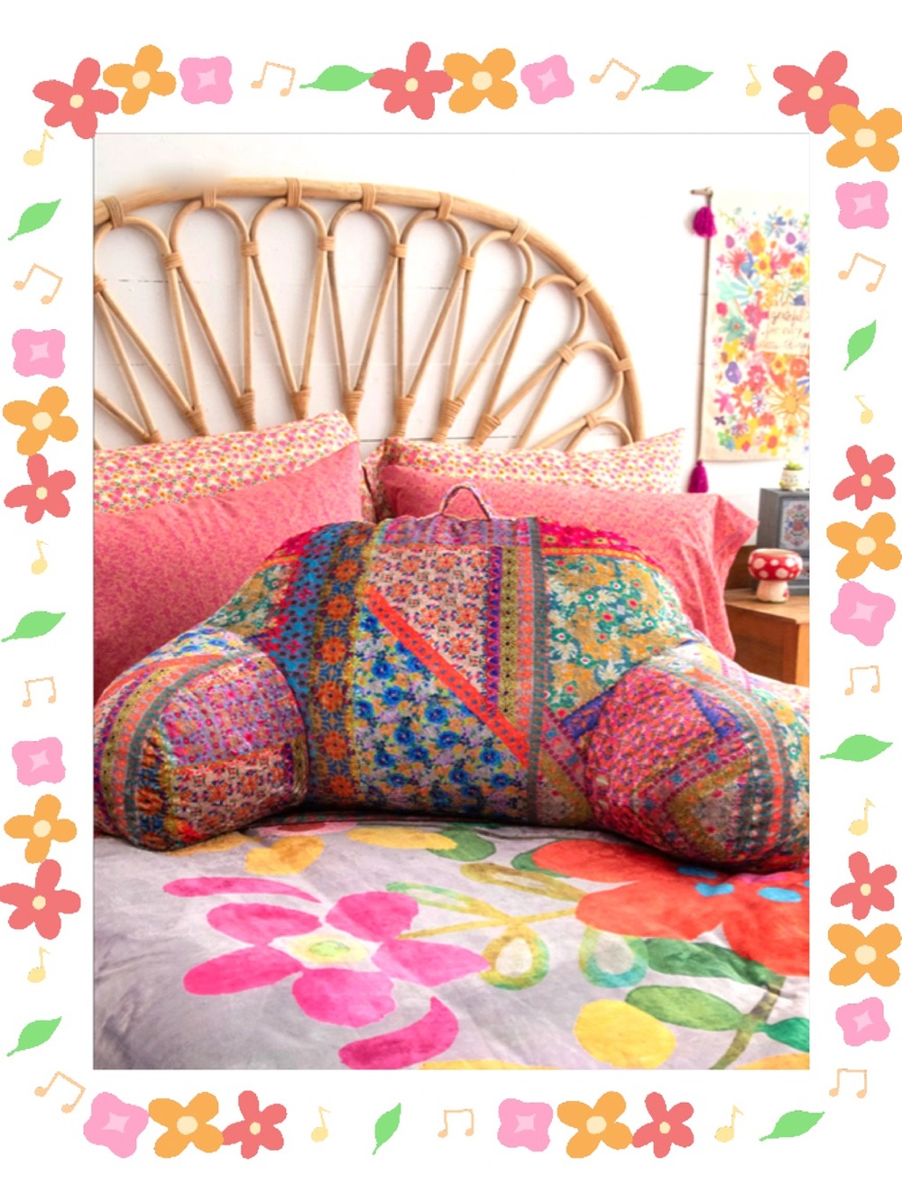NATURAL LIFE  Cozy Backrest Pillow–Folk Flower • Like New